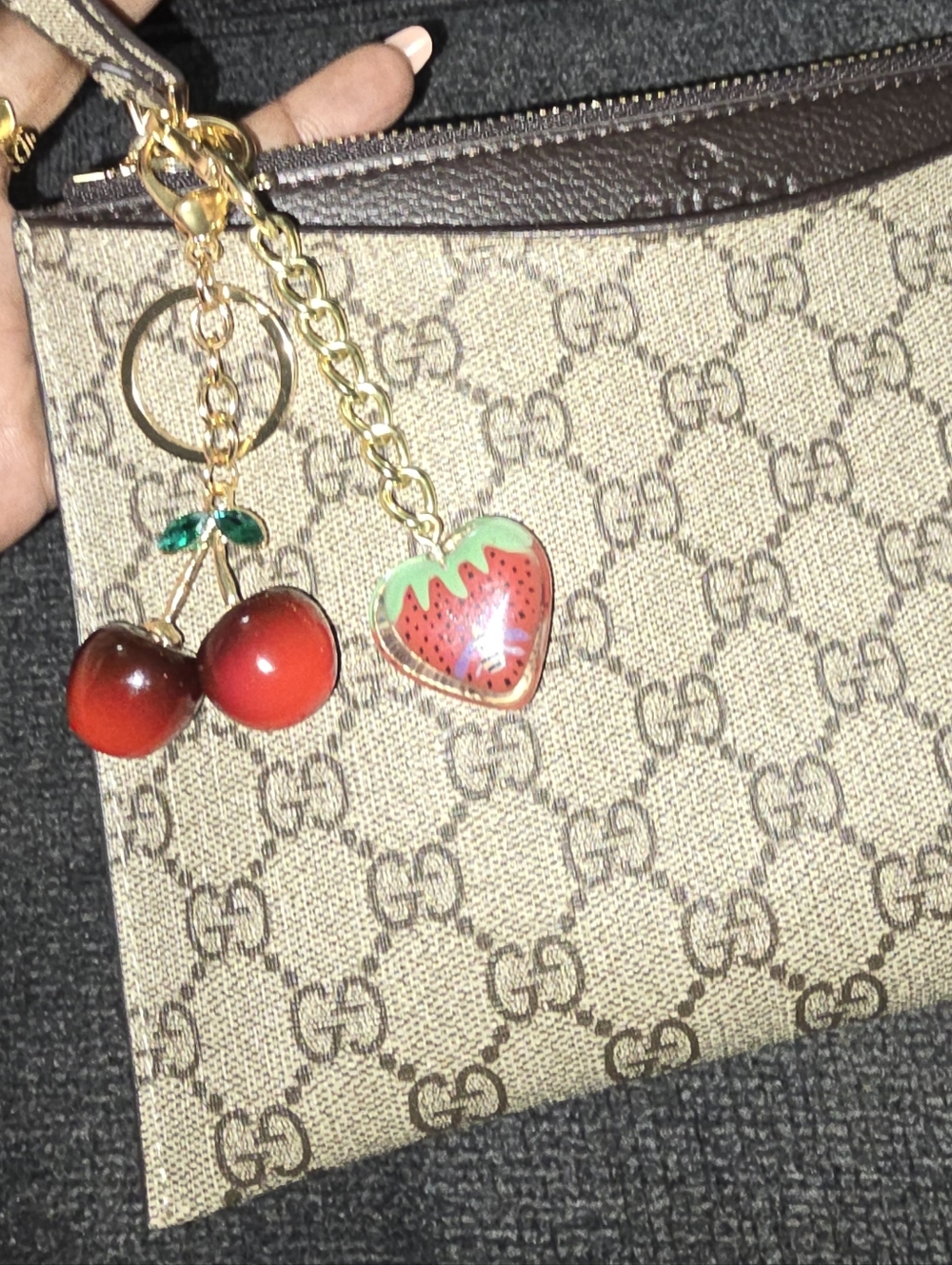 Fruity Charming Wristlet w/Cherry & Strawberry Bubble Bee Delux Charms  Pouch